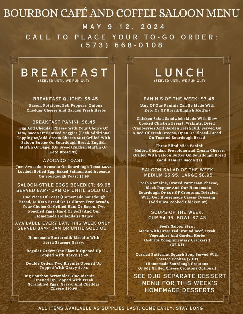 Bourbon Cafe and Coffee Saloon Menu image 1