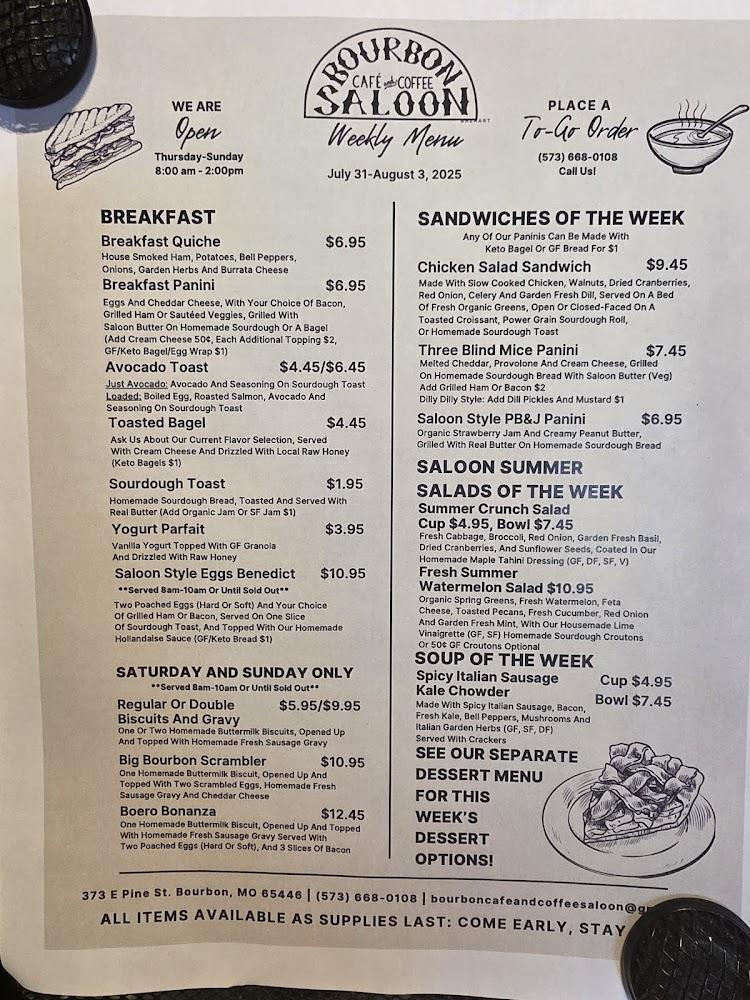 Bourbon Cafe and Coffee Saloon Menu image 3